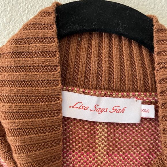 Lisa Says Gah Sweater Size XS/SM Brown Plaid Turtleneck Boxy Retro 70's Twee - Picture 2 of 11